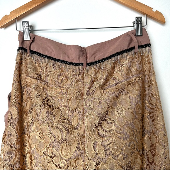 Lanvin Copper Lace Overlay Cropped Pants with Chain Belt and Ruffled Pockets - Picture 8 of 11